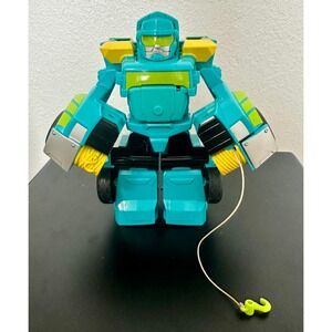 Transforming Robot Tow Truck Action Figure Teal Yellow Kids Toy Pull Cord